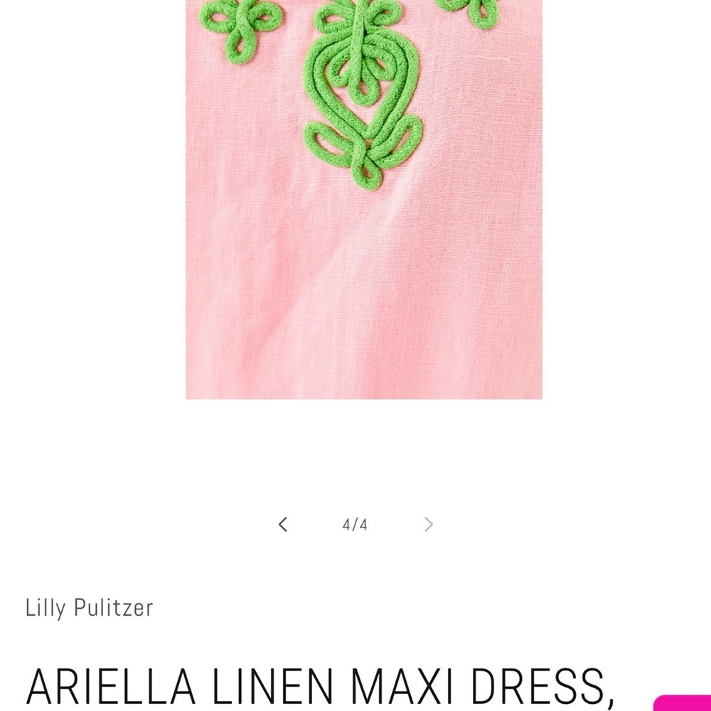 Lilly Pulitzer Pink Maxi Linen Caftan Ariella Green Embroidery - Picture 7 of 17